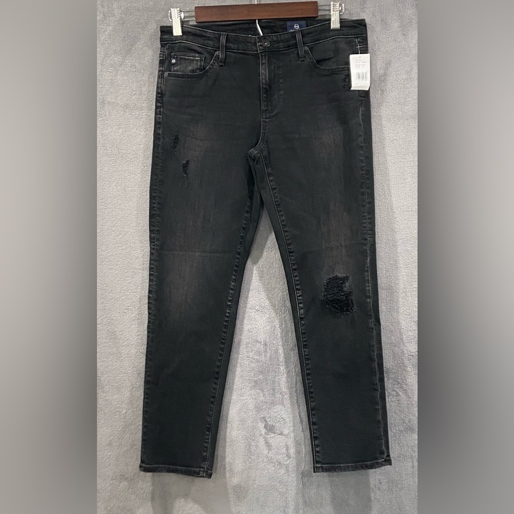 AG Adriano Goldschmied Mari Crop Mid-Rise slim Distressed Black Jeans Sz 27 NWT
